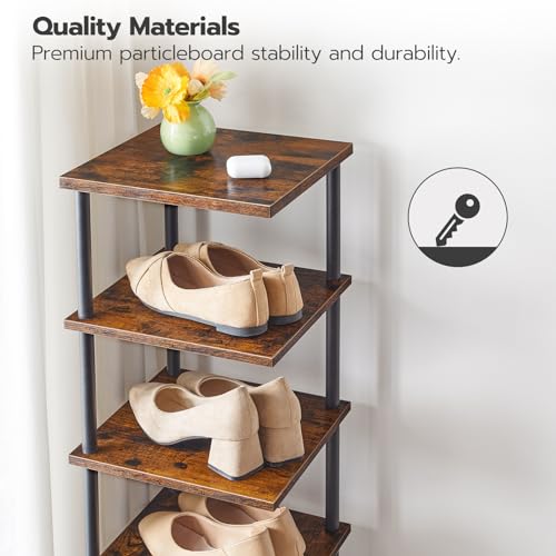 HOOBRO Vertical Shoe Rack for Small Space, 8-Tier Corner Shoe Rack, Narrow Shoe Storage Organizer for Entryway, Hallway, Bedroom, No-Tool Assembly, Wooden, Rustic Brown and Black EBF22XJ01