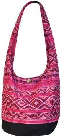 Thai Monk Buddha Cotton Thai Elephant Square Sling Crossbody Messenger Bag Shlouder Purse Hippie Hobo Color Pink Free Shipping