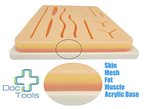 image for Doc Tools Large 3 Layer Suture Practice Pad Skin with 14 Wounds on Acr