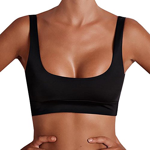 Nulibenna Women's Solid Scoop Tankini Cropped Top Bandeau Swimsuit Beachwear Top