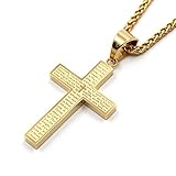 Men's Stainless Steel Simple Cross Pendant Lord's Prayer Necklace 22 Inch