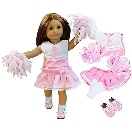 Cheerleader Doll Outfit for 18" Dolls 4 Piece Cheerleading Costume Clothes Include Poms Poms
