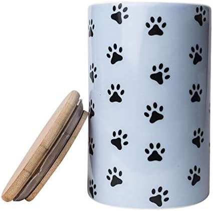 Park Life Designs Ceramic Treat Jar, Kitchen Countertop Container for Dogs, Cats, Puppies and More, Chic Container with Airtight Lid for Cookies, Biscuits and Treats (Pawz) (Blue, 1 Qt)