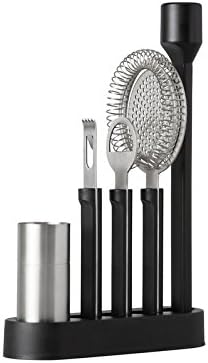 Rabbit Align 5 Piece Home Bar Tool Set with Caddy (Stainless Steel/Black)