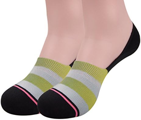 FASTBON Unisex Invisible Ankle Socks Printed Low Cut Non-Slip Liners Athletic No Show Socks Green Stripe S