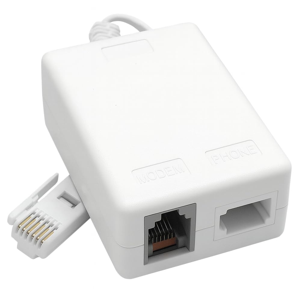 BT Plug to Phone & Broadband Modem ADSL Microfilter – RJ11 Cable Adapter with 8cm Lead – Splitter for UK BT Socket to Phone & Router – Eliminates Interference
