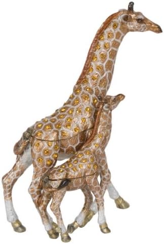 Mother and Baby Giraffe. Handcrafted Bejeweled Trinket Box with Matching Necklace. Hand Enameled with Swarovski Crystals.