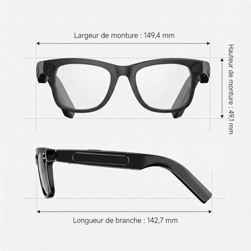 HD Camera Glasses, 8MP 1080P AI Connected Bezel, Dual Core Processor with AI Assistant for Real Time Translation, 410 Mah Offering 16 Hours of Battery Life, Wi-FI Bluetooth Smart Bezel