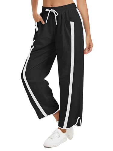 TWQTWQ Women's Baggy Wide Leg Casual Pants with Pockets,Black,Large at Amazon