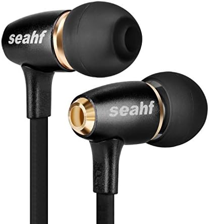 Seahf Metal Housing In-Ear Earbuds Headphones Noise Cancelling Earphones (Strong Bass Sound, Flat Cable) AWK-I009M2 BLACK
