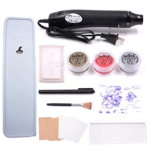 mofa Super Embossing Storage Box Set - Multi-Purpose Heat Gun,Silver,Red, Gold Embossing Powder, Embossing Pen and Ink Pad, Embossing Seal and Brush,Acrylic Stamp Blocks