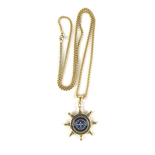 image for DETUCK(TM Rudder Compass Necklace Gold | Compass Necklace Jewelry for 