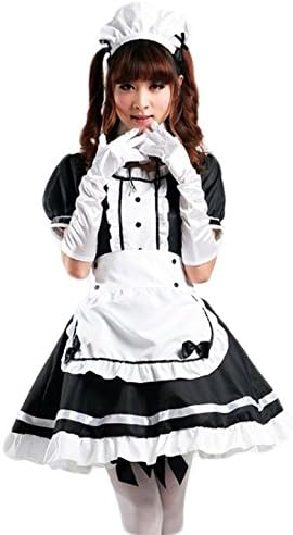 PLUSYARD Japan Anime Lolita Dress French Maid Costumes Plus Size L Black