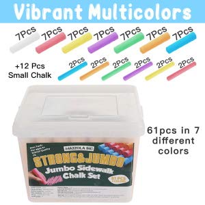 Jumbo Sidewalk Chalks for Kids, Maxzola inc. 61 Pcs Washable Non-Toxic Chalk for toddlers, Outdoor, Street, Chalkboard Bulk Chalk Play Art Set