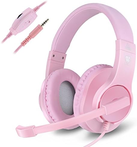 Fenvella Gaming Headset for PS4 Xbox One controller 3.5mm wired Over-Ear Headphones with Mic LED Light Noise Cancelling Earphone for Nintendo Switch Games ,PC, Ipad Mac/Mobile (Pink)