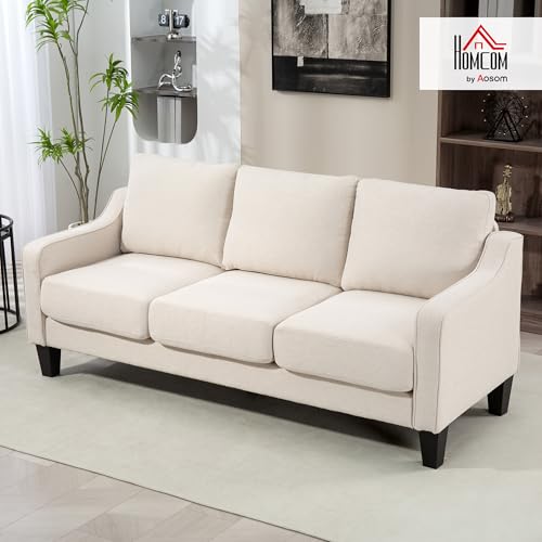 HOMCOM 3 Seater Sofa, Modern Couch with Pocket Spring, Linen Upholstered Sofa with Thick Padded for Living Room, Home Office, Beige