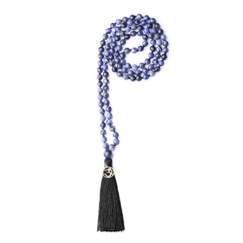 COAI OM Charm Hand Knotted Tassel Sodalite Stone 108 Mala Beads Necklace 8mm โ image 1