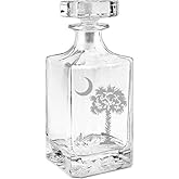 Palmetto & Moon Engraved Whiskey Decanter - 26oz Square Crystal Decanter with Crystal Stopper for Whiskey, Bourbon, Brandy, Scotch