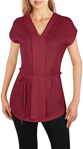 Altelime Casual Shirts for Women, Teen Girls 2018 Spring Clothes V Neck Detachable Waistband Flowy Chiffon Shirts Vintage Blouses(M,Wine)