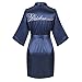 Women's Satin Kimono Robe for Bridesmaid and Bride Wedding Getting Ready Kimono with Rhinestones Dressing Gown, Navy M