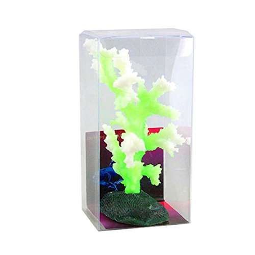 Boofab Artificial Plant Coral Ornament for Aquarium Fish Tank Decorations Fresh Salt Water Realistic Glowing Actinic Lighting Non Toxic Silicone Resin Thin Invisible Line Suction Cups (A)