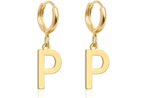 Fremttly 14K Gold Plated Initial Earrings, Dainty Gold Earrings Dangle Hoop Letter Earrings Cute Earrings for Women