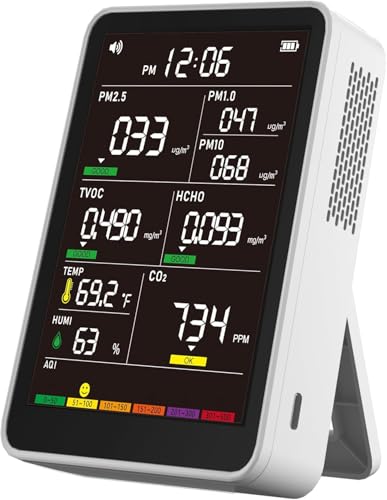 Professional Indoor Air Quality Monitor with AQI Alerts, Portable Real-Time Detector for Home, Car, Plants & Pet (Frost Moon White)