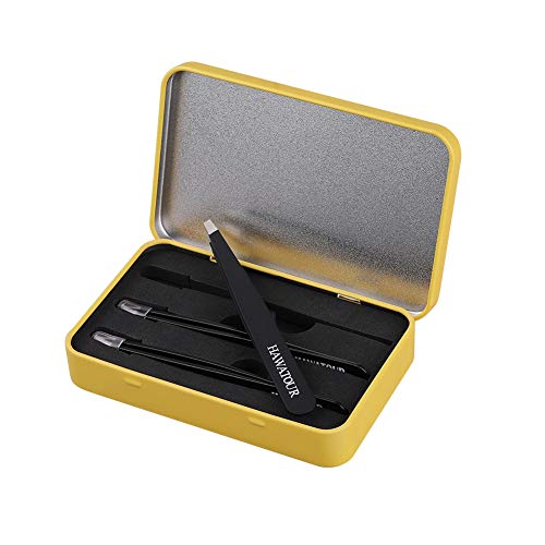 Slant Tweezers, Precision Stainless Steel Slant Tip Tweezers, 3 Pcs Eyebrow Tweezers by HAWATOUR