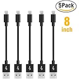 Short Lightning Cables [5Pack 8 Inch/20CM] COCOFU Nylon Braided Lightning to USB Cable Sturdy Fast Charging Cord for iPhone7, iPhone6, iPad, iPod and iPad 4th Gen other Apple devices - Black