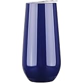 Gteller 6 oz Stainless Steel Champagne Tumbler Stemless Glasses with Lid, Double Wall Insulated Travel Mug Perfect for Wine, Coffee, Drinks, Champagne, Cocktails, Colorful (Navy)