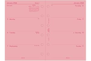 Filofax Calendar Diary Refill, Pocket Size, Week-to-View, Pink Paper, Unruled, English, 2026 (C68278-26)