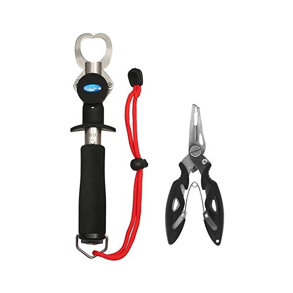 Janhiny Fisch Lippengreifer mit Edelstahl Angelzange Scissor Fishing Grabber mit Scale Lineal und Maßband Angelzubehör