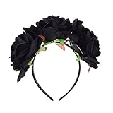 DreamLily Day of The Dead Headband Costume Rose Flower Crown Mexican Headpiece BC40 (Big 3 Black Flower)