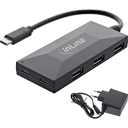 InLine® USB 3.2 Gen 1 OTG Hub, USB Typ-C zu 3 Port Typ-A und 2 Port Typ-C, mit 3A Netzteil, schwarz