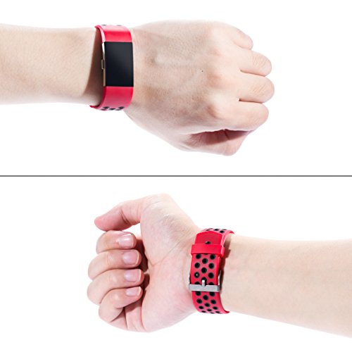 Maledan Replacement Sport Bands with Air Holes Compatible for Fitbit Charge 2, Red/Black, Small