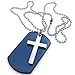 KONOV Mens Army Style Cross Dog Tag Pendant Necklace, 27 inch Chain, Blue Silver