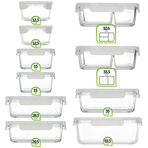 Glass Food Storage Containers with Lids - Glass Meal Prep Containers Glass Storage Containers with Lids 20 Pcs. Glass Containers for Food Storage with Lids Glass Food Containers Glass Lunch Containers