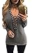 FISACE Women's Lace-up V Neck Long Sleeve Knit Tops T Shirt