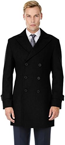MDRN UOMO Men's Double Breasted Wool Blend Coat, Black, XX-Large