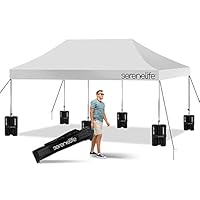 SereneLife Pop Up Canopy Tent 10x20 - Commercial Instant Shelter Foldable/Collapsible Sun Shade Pop Up Tent w/Waterproof Tent Top, Portable Carry Bag & Sand Bag - SereneLife SLGZ20W (White)