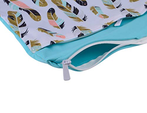 2pcs Cloth Diaper Wet Dry Bags Waterproof Reusable with Two Zippered Pockets Travel Beach Pool Daycare Soiled Baby Items Yoga Gym Bag for Swimsuits or Wet Clothes (Feather & Cacuts) - Thumbnail 5