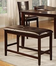 Counter Height Bench with Tufted-Butto in Brown Finish