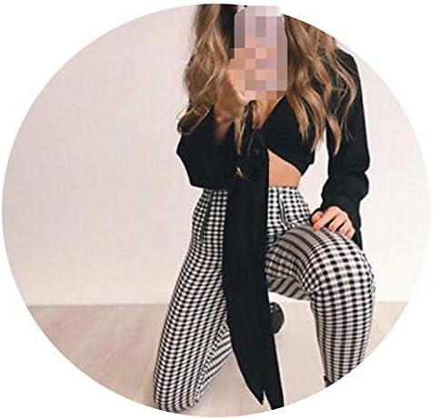 yanyuz Women High Waist Plaid Stretch Skinny Pencil Pants Trousers Denim Leggings Jeggings Casual