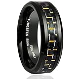 King Will 8mm Mens Tungsten Ring Wedding Band Black and Gold Carbon Fiber Inlay Comfort Fit