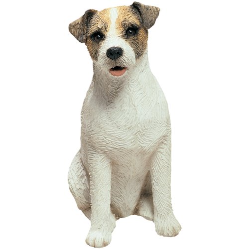 Sandicast Mid Size Rough Brown and White Jack Russell Terrier Sculpture, Sitting