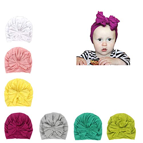 Udobuy 7 Pack Bowknot Turban Hats Baby Girl Hat Newborn Hospital Hat Infant Turban Nursery Beanie Headwrap for Baby Girls Toddlers Kids - Thumbnail 7