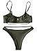 QINSEN Bikini Swimsuit for Women Sexy Scoop Neck Spaghetti Cutout Straps Brazilian Style Two Pieces Swim Outfit Army Green S