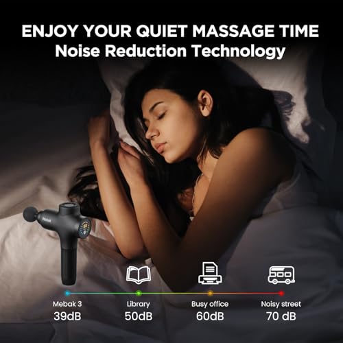 Mebak 3 Massage Gun, Massage Gun Deep Tissue for Athletes, Professional Muscle Percussion Massager Gun for Shoulder Leg Back Body Pain Relief, Quiet Portable Sport Massager, Gifts for Him