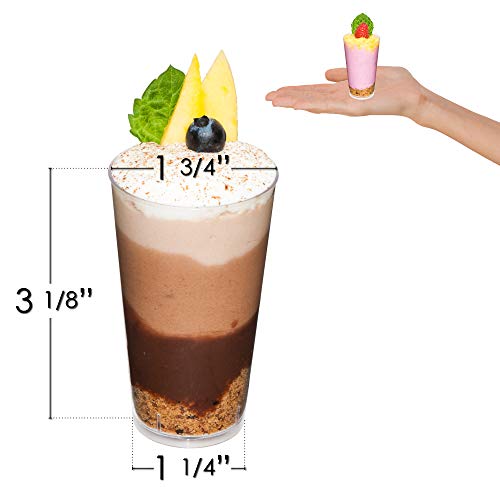 DLux 100 x 3 oz Mini Dessert Cups with Spoons, Shooter - Clear Plastic Parfait Appetizer Cup - Small Disposable Reusable Shot Glass for Tasting Party Shooters Desserts Appetizers - With Recipe Ebook