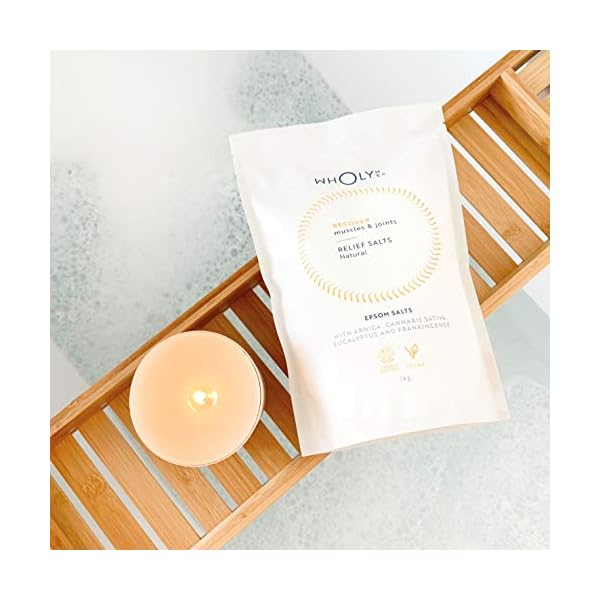 Relief-Bath-Salts-for-Muscle-Joint-Recovery-Epsom-Salts-with-Hemp-Arnica-Eucalyptus-and-Frankincense-Essential-Oils-by-WholyMe-1-kg-Perfect-for-post-Work-Out-Relaxation Relief Bath Salts for Muscle & Joint Recovery - Epsom Salts with Hemp, Arnica, Eucalyptus and Frankincense Essential…